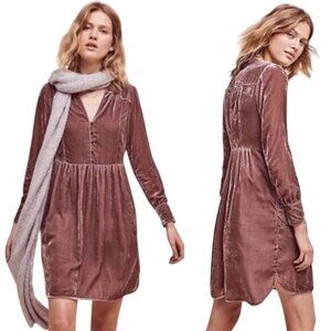 Anthropologie Holding Horses Brown Velvet Long Sleeve Shirt Dress Womens Medium